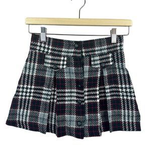 Vtg Wool Skirt Girls Size M Plaid Miniskirt Pleated Academia Y2K Gray 90s Kids
